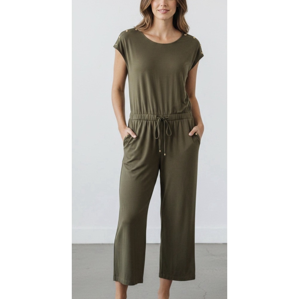 Lauren Ralph Lauren XL Jumpsuit Olive Green Military Utility Cargo Wide Leg